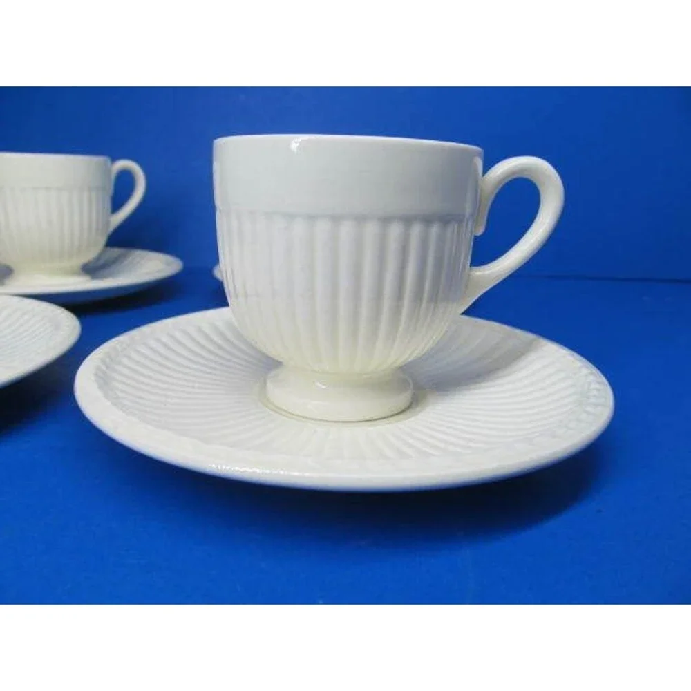 Wedgwood Of Etruria And Barlaston Demitasse Ribbed Set Of 3 Cups And 4 Saucers